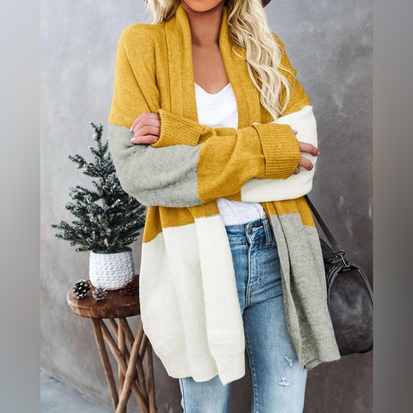 NWOT ~ WOMEN OPEN FRONT CARDIGAN BOHO COLOR BLOCK - Picture 2 of 5